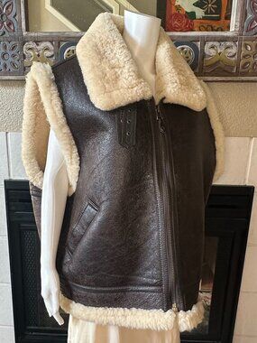 XXL Vichen vtg Sheepskin Shearling Leather Waistcoat Aviator Pilot Vest